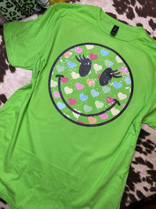 Lime green smiley graphic tee