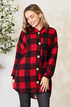 Load image into Gallery viewer, Heimish Full Size Plaid Button Front Hooded Shirt
