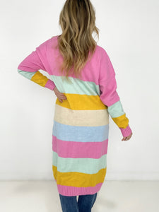 Candy Ribbon Color Block Long Knit Cardigan