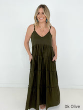 Load image into Gallery viewer, New Colors - Zenana V-Neck Cami Maxi Tiered Dress with Side Pockets
