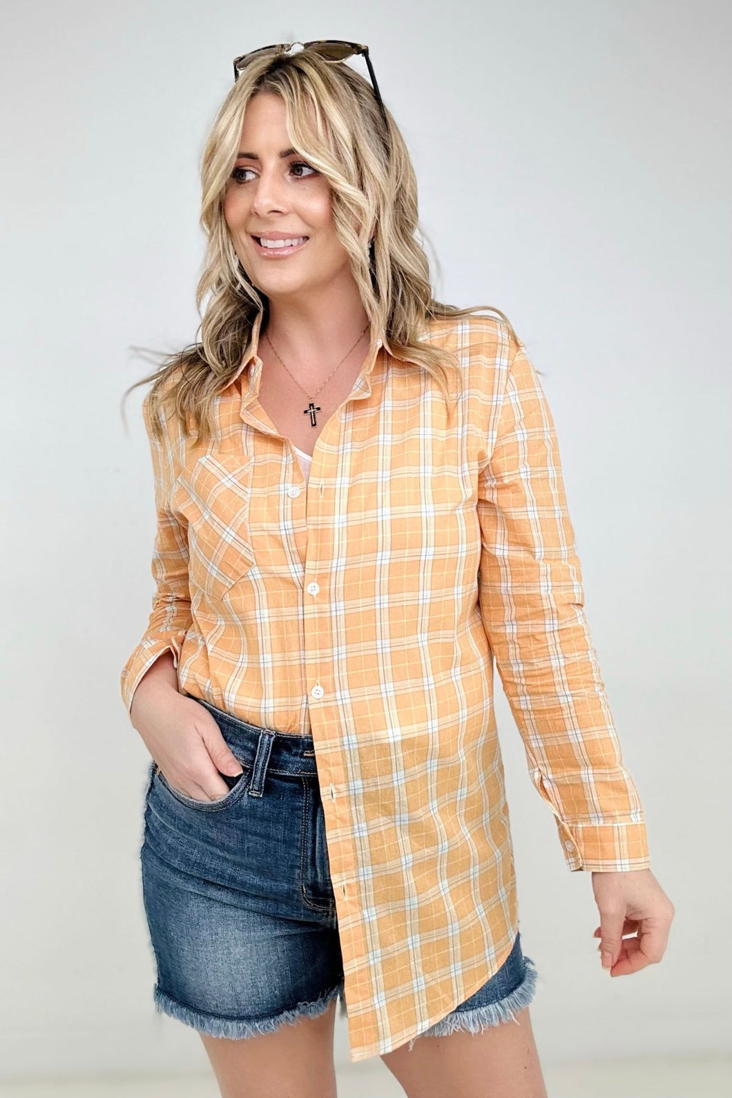 ADORA Button Down Plaid Shirt