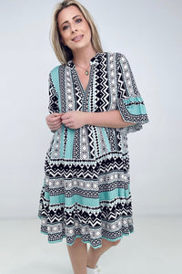 Easel "Reva" Bell Sleeve Boho Print Dress