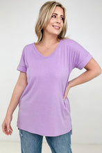 Load image into Gallery viewer, Zenana &quot;Simply Spring&quot; Ribbed V-Neck High-Low Hem Top with Side Slits
