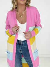 Load image into Gallery viewer, Candy Ribbon Color Block Long Knit Cardigan
