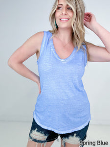 Zenana Washed Raw Edge V-Neck Tank Top