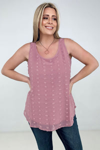 Zenana Swiss Dot Round Neck & Round Hem Tank Top