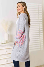 Load image into Gallery viewer, Woven Right Fringe Sleeve Dropped Shoulder Cardigan
