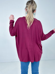 Zenana Luxe Rayon Oversized Round Neck Front Pocket Top