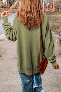 Dropped Shoulder Round Neck Long Sleeve Blouse  ** 5-10 business day shipping! **