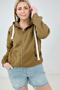 Zenana Solid Zipper Up Hoodie