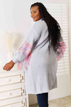 Load image into Gallery viewer, Woven Right Fringe Sleeve Dropped Shoulder Cardigan
