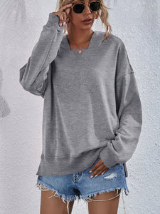 Dropped Shoulder Slit Hoodie  ** 5-10 BUSINESS DAY SHIPPING!**