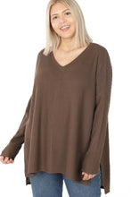 Load image into Gallery viewer, Zenana Plus Brushed Thermal Waffle V-Neck Sweater
