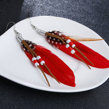 Load image into Gallery viewer, Bohemian Beaded Tassel Feather Drop Earrings
