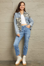 Load image into Gallery viewer, GeeGee Full Size Washed Denim Camo Contrast Jacket
