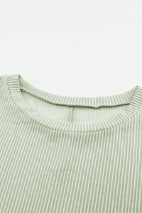 Ribbed Roll-Tab Sleeve Chest Pocket Oversize Top