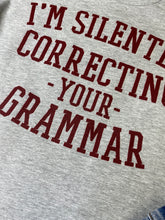 Load image into Gallery viewer, Silently correcting your grammar gray &amp; maroon graphic tee
