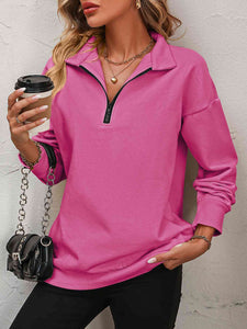 Mandy Zip-Up Dropped Shoulder Sweatshirt  ** 5-10 business day shipping! **