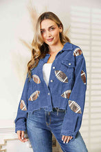 Load image into Gallery viewer, Football Patch Raw Hem Shacket ** 5-10 business day shipping! **
