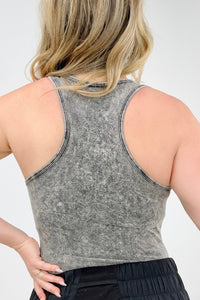 Zenana Acid Wash Racerback Tank Bodysuit