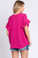 Load image into Gallery viewer, GeeGee V-Neck Ruffle Trim Short Sleeve Blouse
