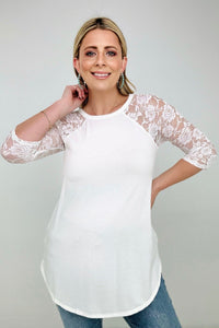 Zenana Plus Lace Half Sleeve Round Neck & Round Hem Top