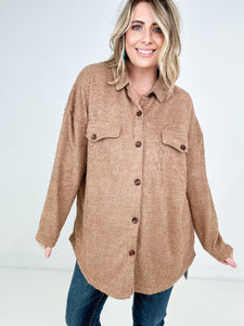 Plush Button Down Pocketed Shirt Jacket