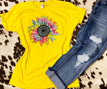 Load image into Gallery viewer, Yellow tie dye sunflower graphic tee
