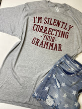 Load image into Gallery viewer, Silently correcting your grammar gray &amp; maroon graphic tee
