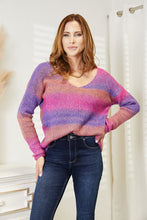 Load image into Gallery viewer, Double Take Multicolored Rib-Knit V-Neck Knit Pullover
