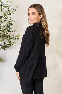 Heimish Full Size Waffle-Knit Button Down Blouse