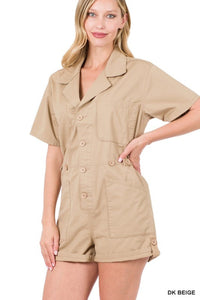 Zenana Woven Cotton Button Front Shirt Romper