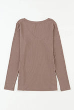 Load image into Gallery viewer, Ribbed Knit Long Sleeve V Neck Top With Chest Pocket
