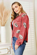 Load image into Gallery viewer, Football Patch Raw Hem Shacket ** 5-10 business day shipping! **
