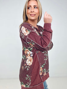 BiBi Floral Print Jacquard Knit Sweatshirt With Cut Edge