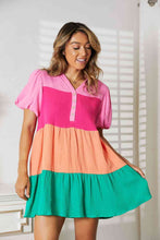 Load image into Gallery viewer, Double Take Color Block Buttoned Puff Sleeve Dress
