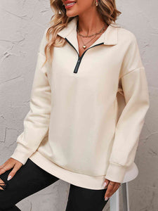 Mandy Zip-Up Dropped Shoulder Sweatshirt  ** 5-10 business day shipping! **