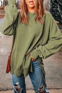 Dropped Shoulder Round Neck Long Sleeve Blouse  ** 5-10 business day shipping! **