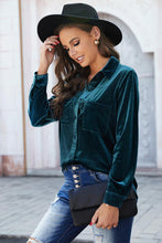 Load image into Gallery viewer, Button Up Collared Neck Long Sleeve Velvet Shirt  ** 5-10 business day shipping **
