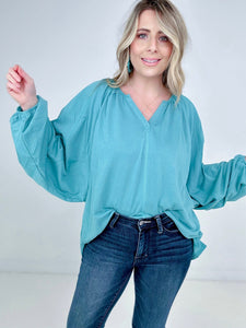 Split V Neck Dolman Sleeve Top