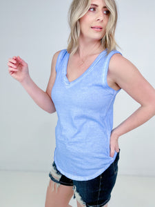 Zenana Washed Raw Edge V-Neck Tank Top