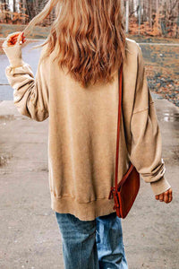 Dropped Shoulder Round Neck Long Sleeve Blouse  ** 5-10 business day shipping! **