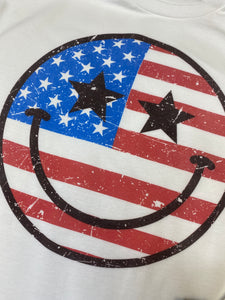 Vintage red, white and blue smiley graphic tee