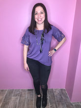 Load image into Gallery viewer, Purple Dream Lace flutter sleeve top
