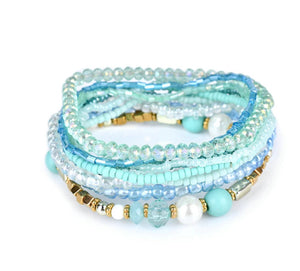 Light Blue/green Aqua Stretchy bracelet set- FINAL SALE