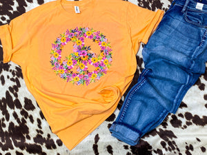 PEACE, LOVE and FLOWERS graphic tee