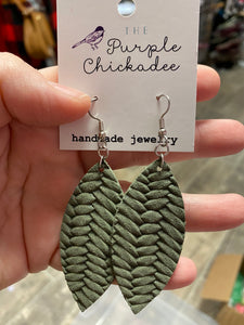 Olive Green Dangle braided earrings