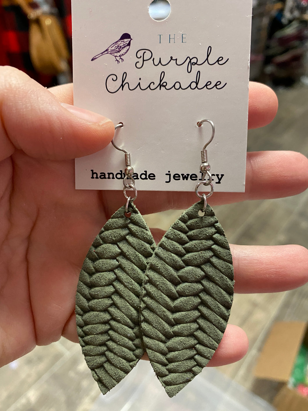 Olive Green Dangle braided earrings