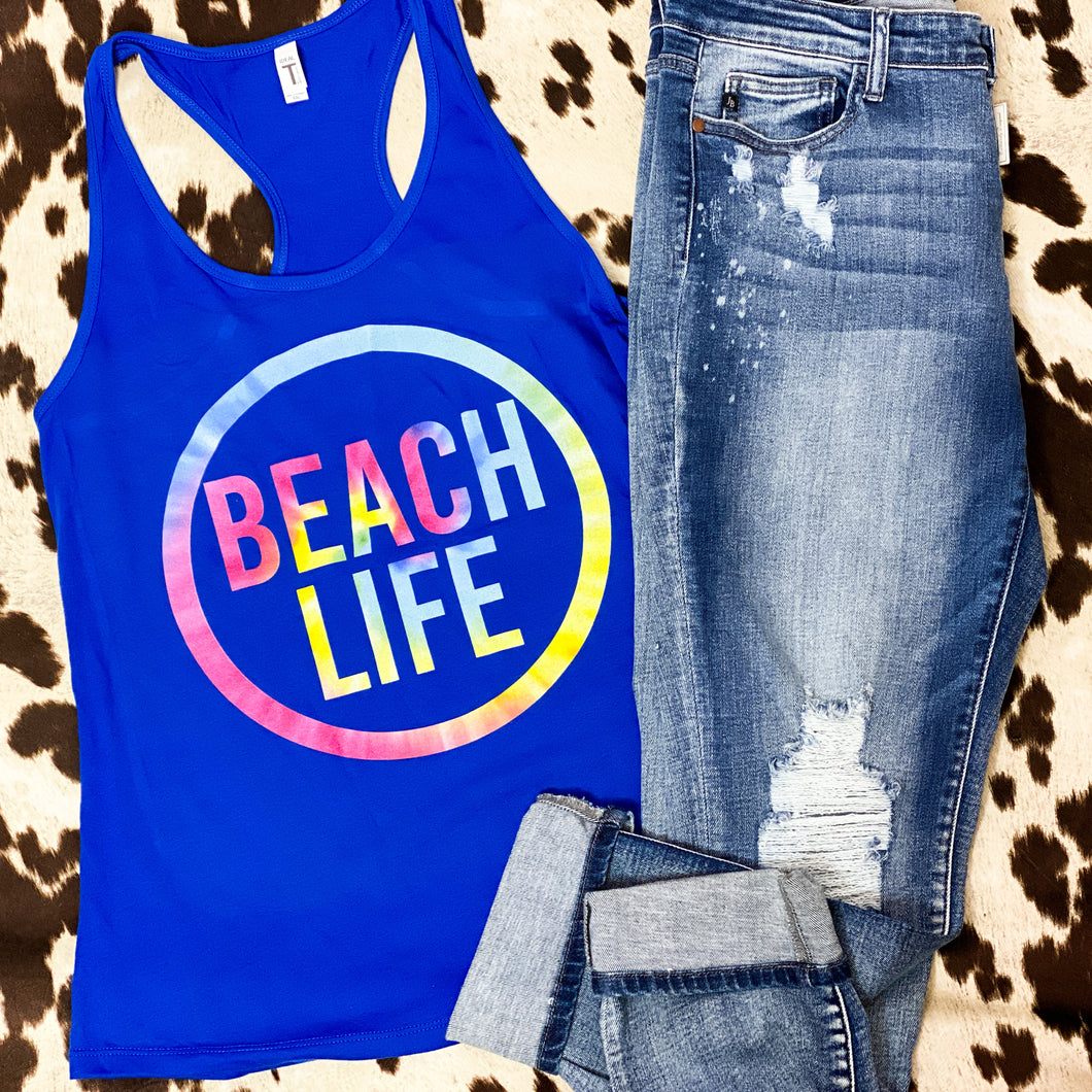 BEACH LIFE blue racerback tank top