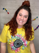 Load image into Gallery viewer, Yellow tie dye sunflower graphic tee
